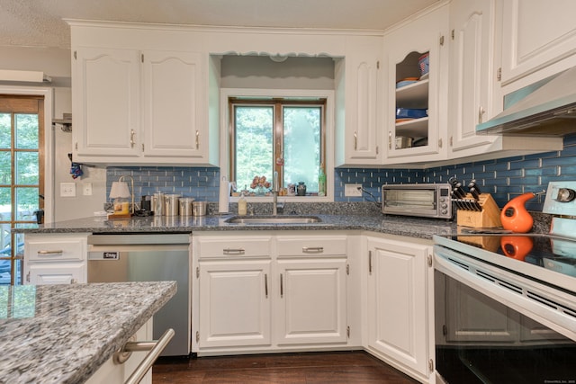 279 Annelise Ave, Southington, CT 06489 - kitchen featuring electric range oven, dishwasher, backsplash, and white cabinetry