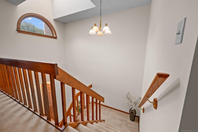 1325 Farmington Ave Apt 11, Bristol, CT 06010 - stairs with carpet flooring and a chandelier