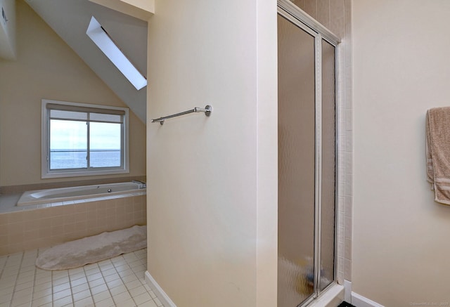 2 Old Town Hwy Unit 45, East Haven, CT 06512 - full bath featuring a skylight, a shower stall, tile patterned floors, and a bath