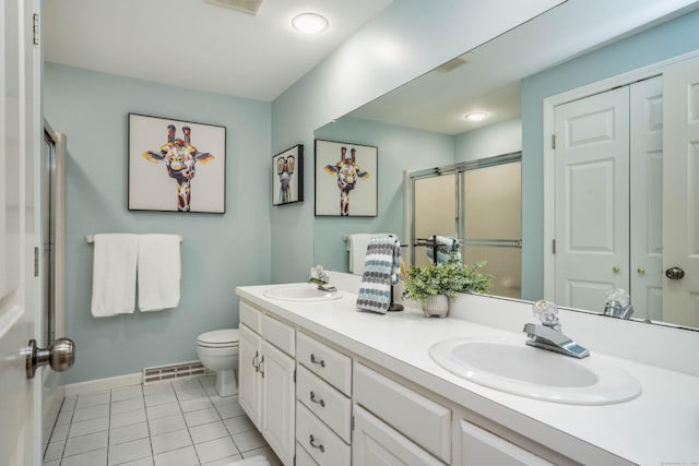 341 W Mountain Rd, Simsbury, CT 06092 - full bath with double vanity, a stall shower, tile patterned flooring, and recessed lighting