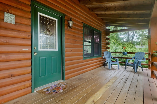 40 Devonshire Dr, Waterford, CT 06385 - entrance to property featuring a porch and log exterior