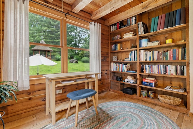 40 Devonshire Dr, Waterford, CT 06385 - living area featuring hardwood / wood-style flooring and a wood ceiling with exposed beams