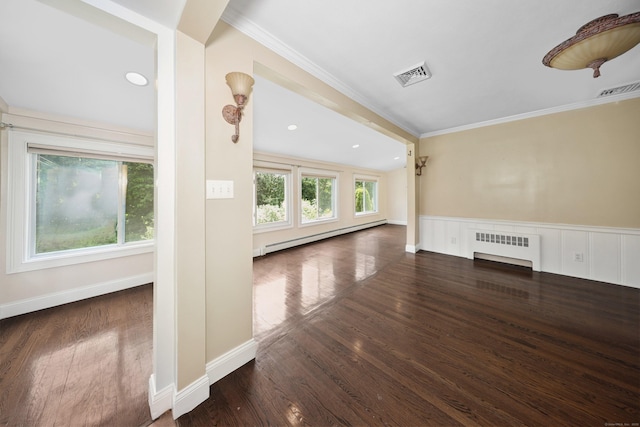 5338 Main St, Trumbull, CT 06611 - unfurnished living room featuring baseboard heating, radiator, crown molding, and wood finished floors