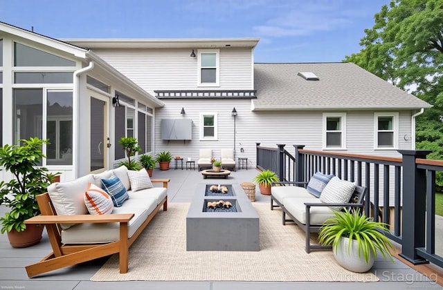 53 Princeton Dr, Middletown, CT 06457 - wooden deck with an outdoor living space with a fire pit and a patio