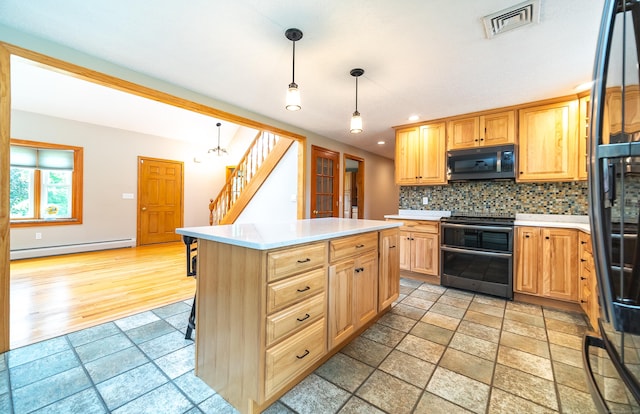 53 Princeton Dr, Middletown, CT 06457 - kitchen with stainless steel range with electric stovetop, a baseboard radiator, light countertops, recessed lighting, and decorative backsplash