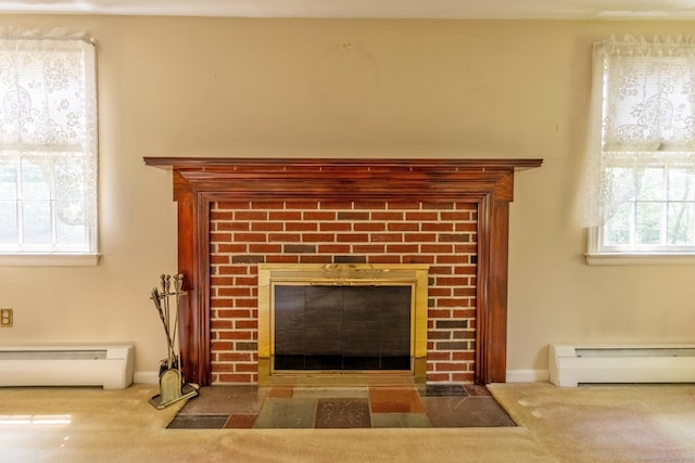 841 S Curtis St, Meriden, CT 06450 - detailed view of a fireplace, baseboard heating, and carpet