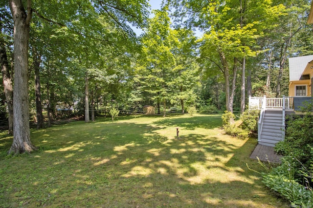 841 S Curtis St, Meriden, CT 06450 - view of green lawn with stairway and a wooden deck