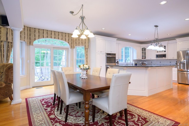 20 Portage Xing, Farmington, CT 06032 - dining space with a chandelier, plenty of natural light, light wood-type flooring, and recessed lighting