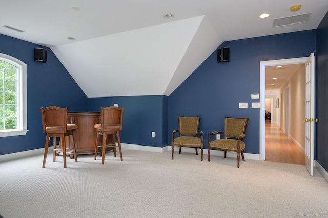 20 Portage Xing, Farmington, CT 06032 - sitting room featuring carpet flooring, vaulted ceiling, a dry bar, and recessed lighting