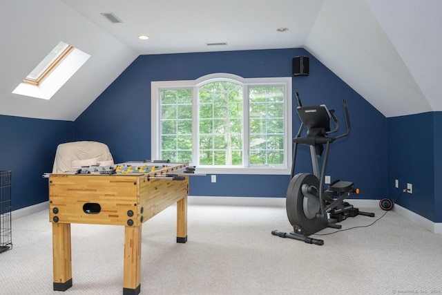 20 Portage Xing, Farmington, CT 06032 - playroom with lofted ceiling, a skylight, and carpet