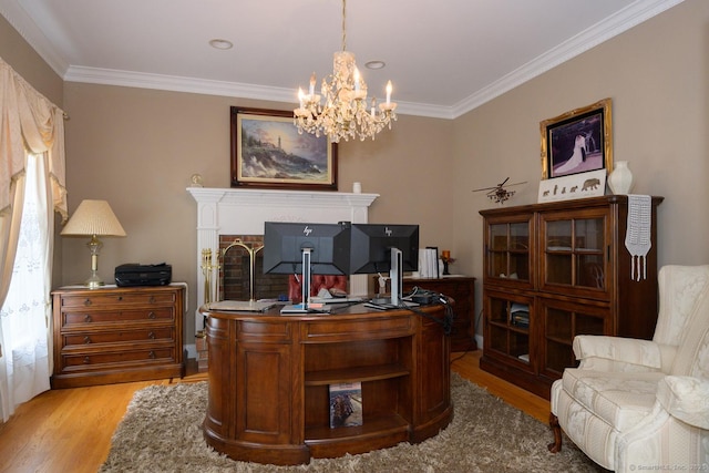 20 Portage Xing, Farmington, CT 06032 - home office with light wood-style floors, ornamental molding, and a chandelier