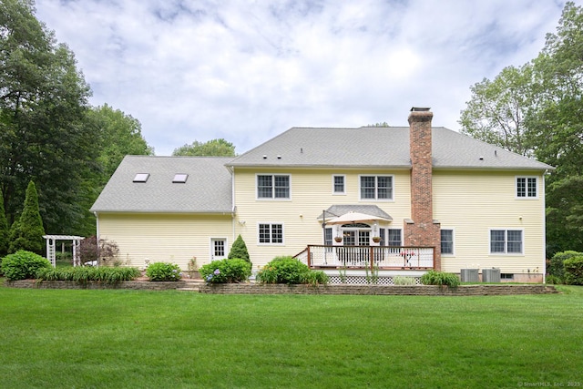 20 Portage Xing, Farmington, CT 06032 - back of house featuring a deck, a lawn, and a chimney