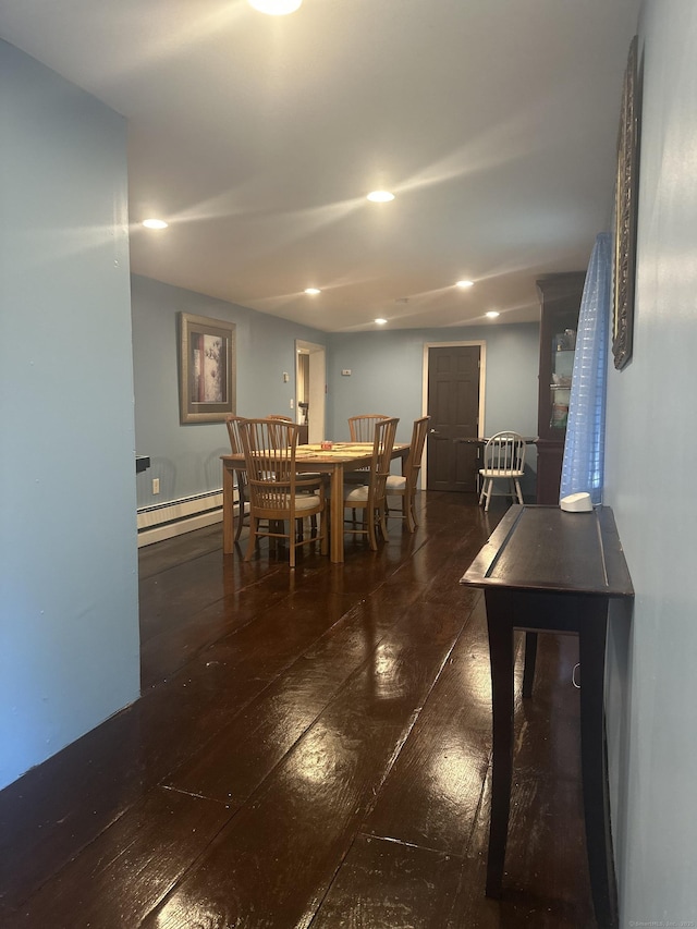 25 Goose Green Rd, Barkhamsted, CT 06063 - dining space with a baseboard radiator, wood-type flooring, and recessed lighting