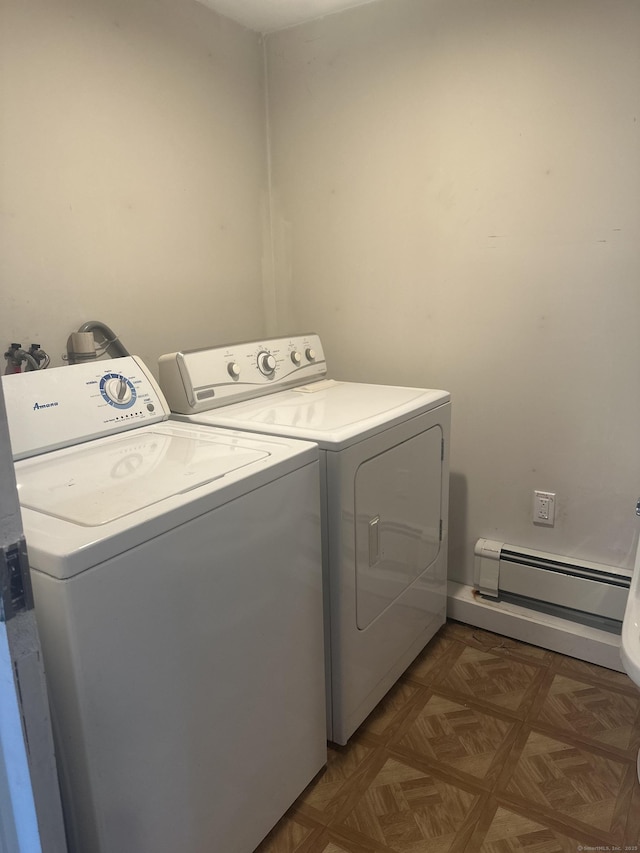 25 Goose Green Rd, Barkhamsted, CT 06063 - laundry area featuring baseboard heating and washing machine and dryer