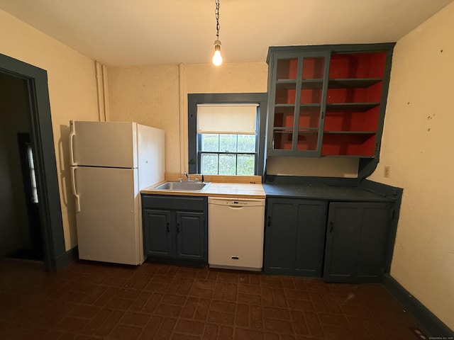 27 Longview Ave, Fairfield, CT 06824 - kitchen featuring white appliances, open shelves, and decorative light fixtures