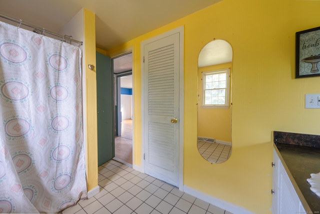 102 Vista Dr, East Haven, CT 06512 - bathroom featuring vanity, tile patterned flooring, and a shower with shower curtain