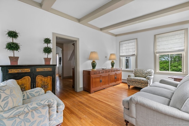 2 Ashby St, Groton, CT 06355 - living room with light wood finished floors and beam ceiling