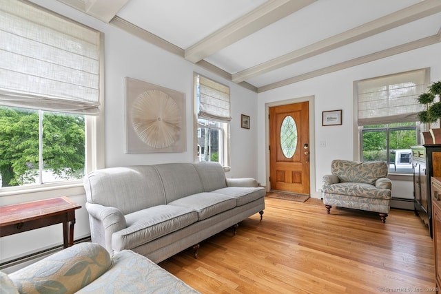 2 Ashby St, Groton, CT 06355 - living room featuring healthy amount of natural light, beamed ceiling, and light wood-style flooring
