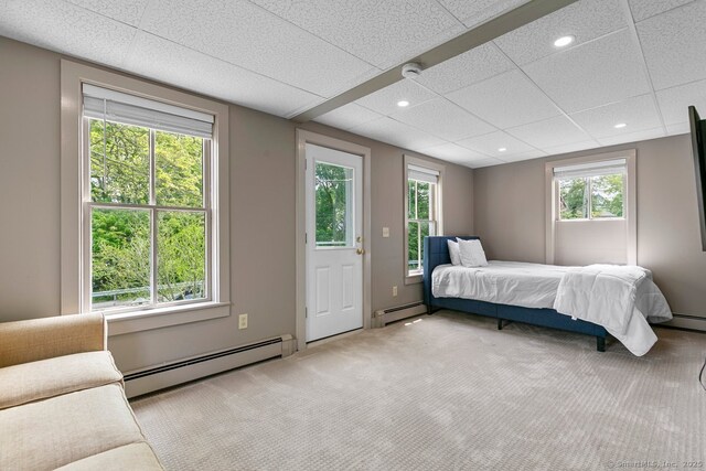 2 Ashby St, Groton, CT 06355 - carpeted bedroom with a baseboard radiator, a drop ceiling, and recessed lighting