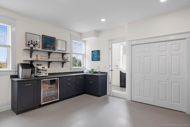 2 Ashby St, Groton, CT 06355 - bar area featuring beverage cooler, recessed lighting, and concrete floors