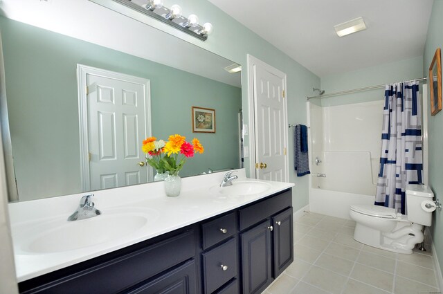 32 Arlington Dr, Avon, CT 06001 - bathroom featuring double vanity, tile patterned floors, and shower / tub combo with curtain