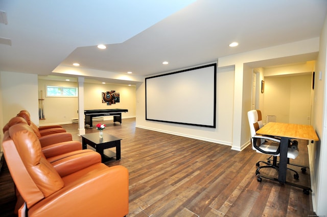 32 Arlington Dr, Avon, CT 06001 - home theater room with dark wood finished floors and recessed lighting