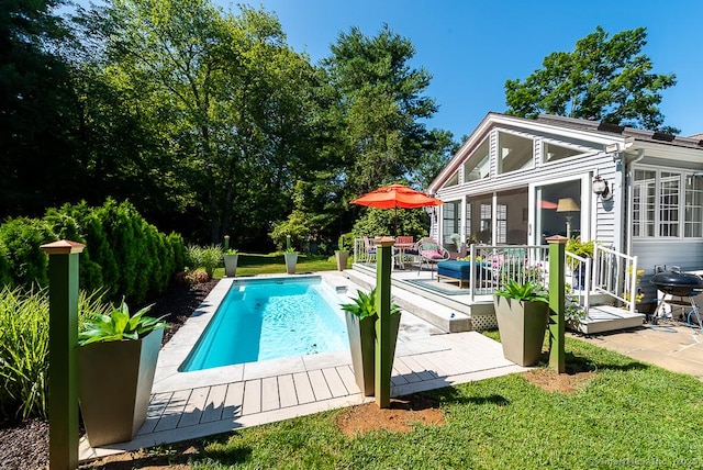 6 Trolley Xing, Old Saybrook, CT 06475 - outdoor pool with a wooden deck, grilling area, and an outbuilding