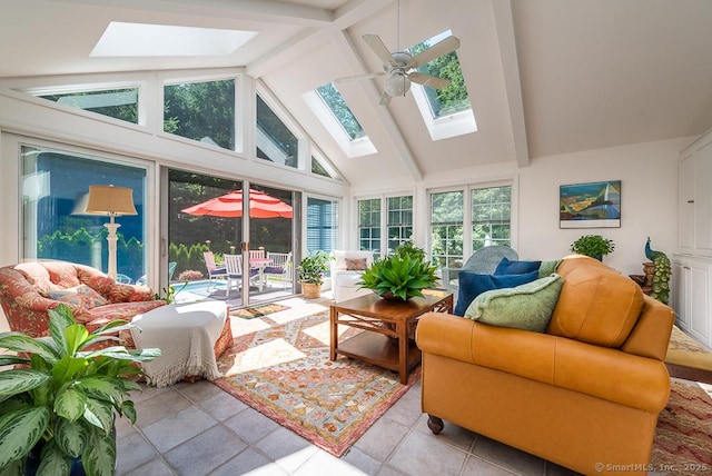 6 Trolley Xing, Old Saybrook, CT 06475 - sunroom / solarium featuring a skylight, beamed ceiling, and high vaulted ceiling