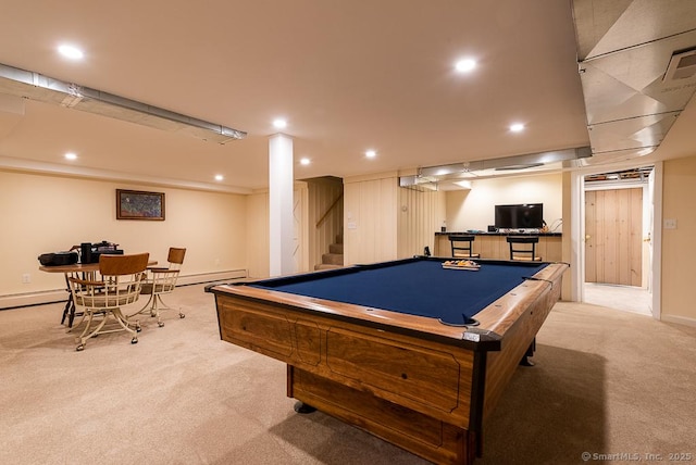 6 Trolley Xing, Old Saybrook, CT 06475 - game room with light carpet, recessed lighting, a baseboard radiator, and pool table