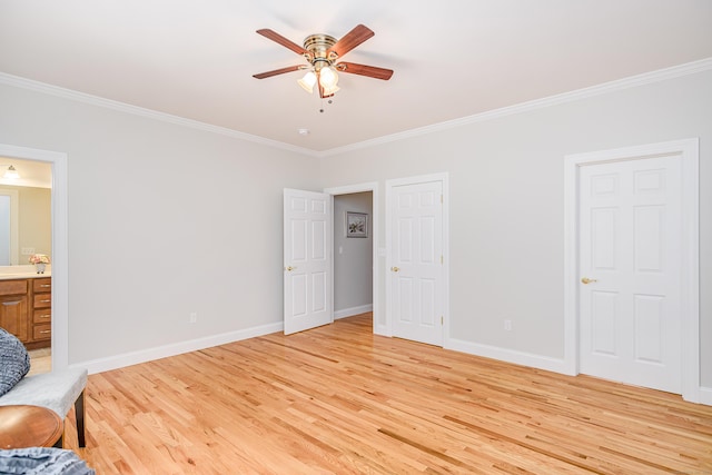 199 Meadow Brook Rd Unit 199, Oxford, CT 06478 - unfurnished bedroom featuring crown molding, light wood-type flooring, connected bathroom, and ceiling fan