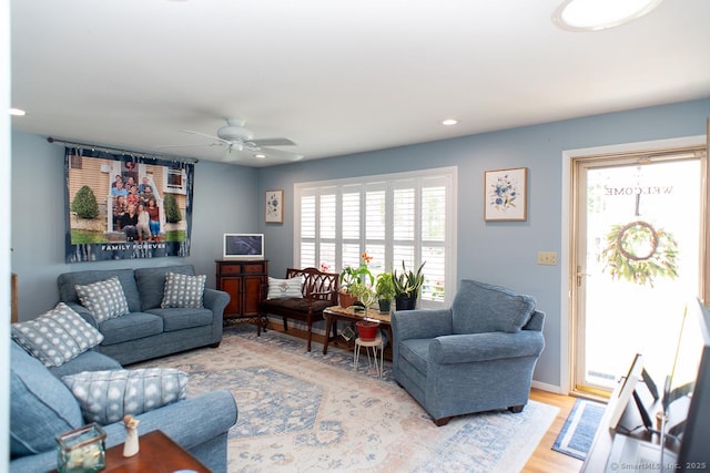 2 Oak Ter, Stratford, CT 06614 - living room with wood finished floors, a ceiling fan, and recessed lighting
