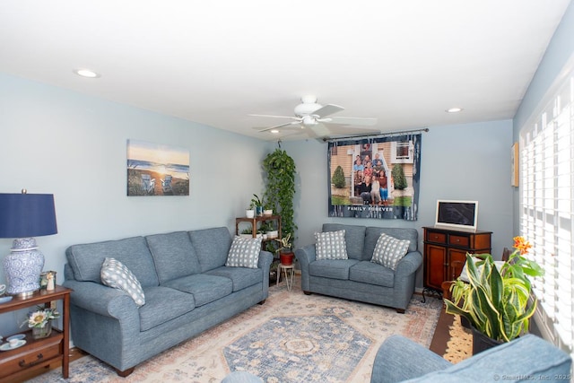 2 Oak Ter, Stratford, CT 06614 - living area featuring a ceiling fan and recessed lighting