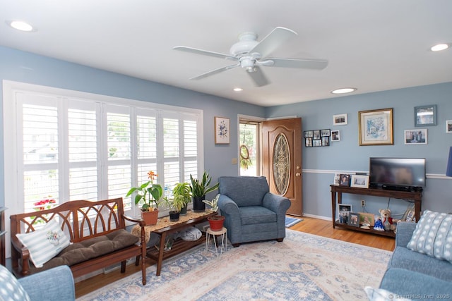 2 Oak Ter, Stratford, CT 06614 - living room with a ceiling fan, wood finished floors, and recessed lighting