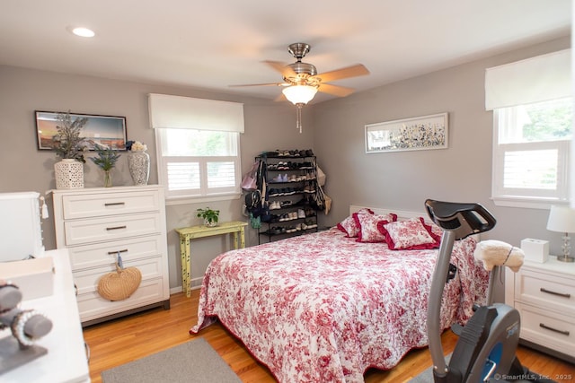 2 Oak Ter, Stratford, CT 06614 - bedroom with light wood-style floors, a ceiling fan, and recessed lighting