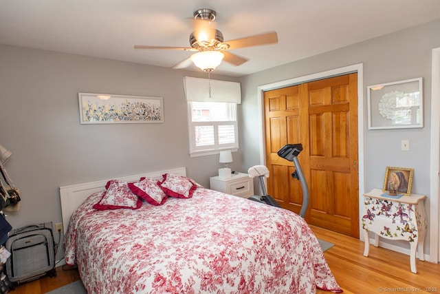 2 Oak Ter, Stratford, CT 06614 - bedroom featuring light wood-style flooring, a closet, and a ceiling fan