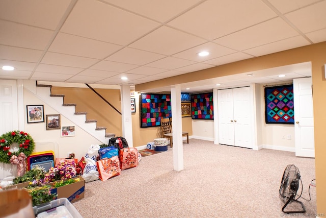 2 Oak Ter, Stratford, CT 06614 - playroom with carpet floors, recessed lighting, and a paneled ceiling
