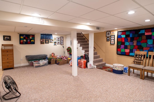2 Oak Ter, Stratford, CT 06614 - recreation room featuring a paneled ceiling, carpet floors, and recessed lighting