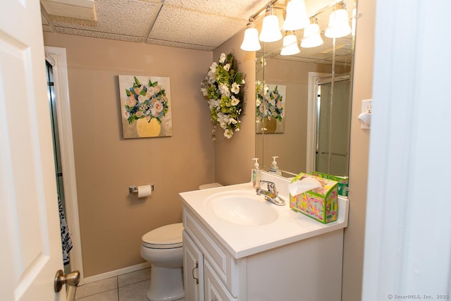 2 Oak Ter, Stratford, CT 06614 - bathroom featuring tile patterned flooring, vanity, a shower with shower door, and a chandelier