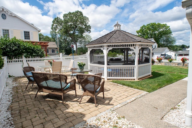 2 Oak Ter, Stratford, CT 06614 - fenced backyard featuring a gazebo and a patio