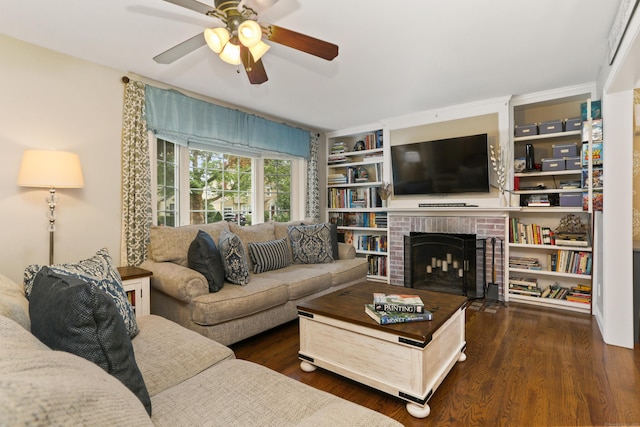 630 Fairview Ave, Bridgeport, CT 06606 - living area with ceiling fan, wood finished floors, and a fireplace