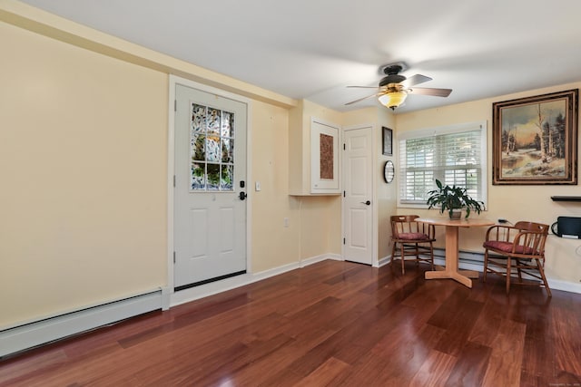 630 Fairview Ave, Bridgeport, CT 06606 - foyer featuring a baseboard heating unit, wood finished floors, and a ceiling fan