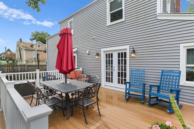 630 Fairview Ave, Bridgeport, CT 06606 - wooden deck featuring outdoor dining space and french doors