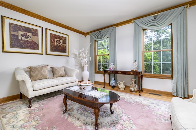 491 Hammertown Rd, Monroe, CT 06468 - living room featuring wood finished floors and crown molding