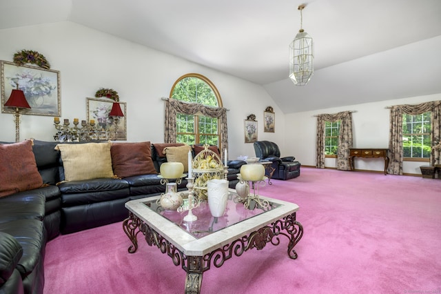 491 Hammertown Rd, Monroe, CT 06468 - living room with vaulted ceiling and carpet flooring