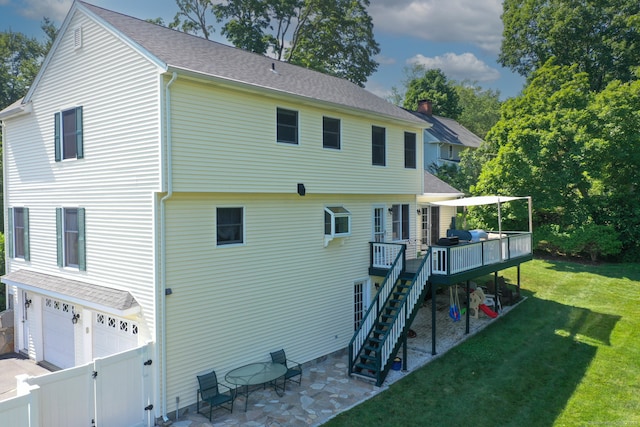 803 Grassy Hill Rd, Orange, CT 06477 - back of house with a wooden deck, a gate, stairway, a garage, and a patio area