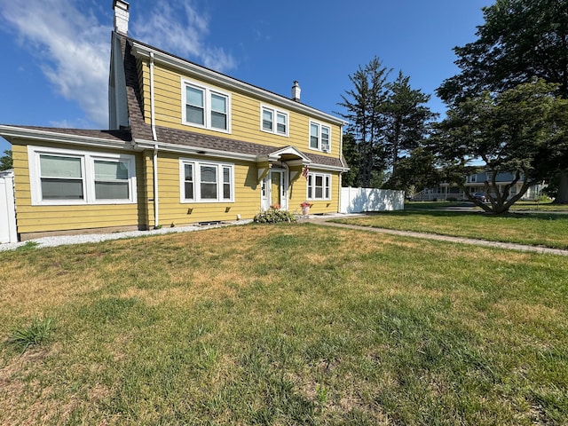 1589 Main St, East Hartford, CT 06108 - view of front of property featuring a chimney, a front yard, and a shingled roof