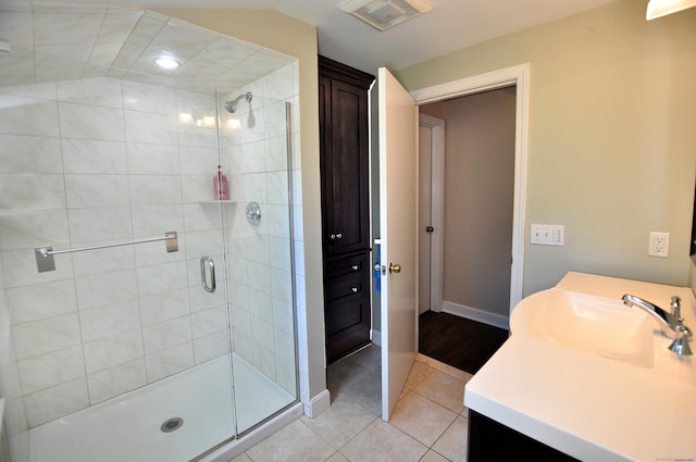 47 Westwood Dr, Simsbury, CT 06070 - full bath featuring vanity, a shower stall, tile patterned flooring, and recessed lighting