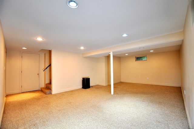 47 Westwood Dr, Simsbury, CT 06070 - finished basement featuring recessed lighting, light colored carpet, and stairs