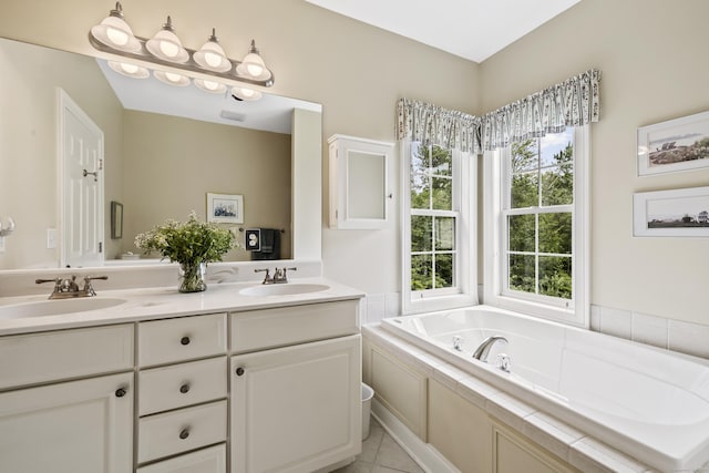 39 Emily Way Unit 39, West Hartford, CT 06107 - bathroom with double vanity, a garden tub, and tile patterned flooring