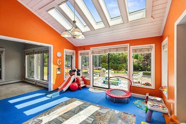 80 Tuckie Rd, Windham, CT 06280 - recreation room with a skylight, lofted ceiling, and wooden ceiling